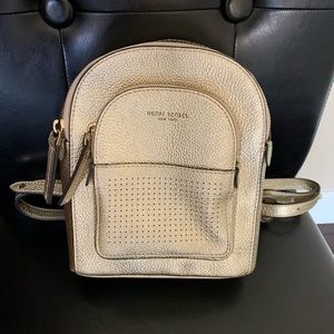 Henri Bendel mini metallic gold backpack